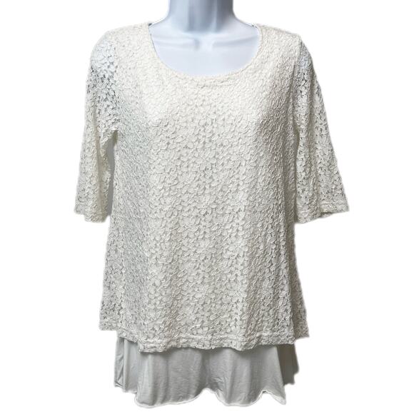 Modern Mums Floral Lace Overlay Short Sleeve Top/Tee/Medium - Picture 1 of 6